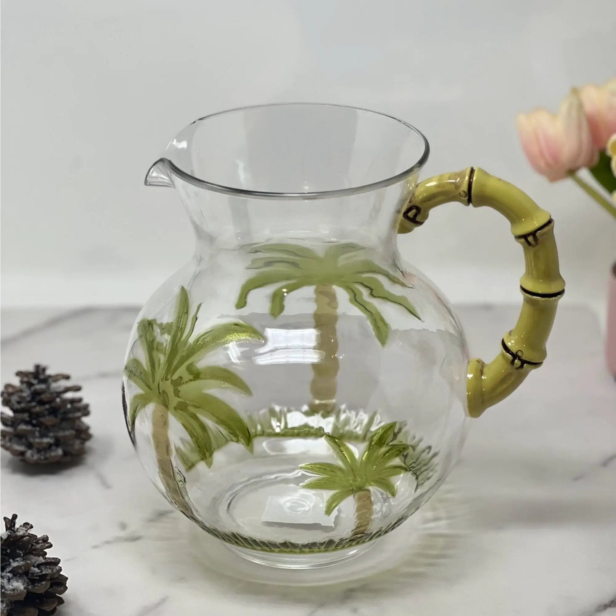 Palm Tree Design 3 Quarts Unbreakable Plastic Water Pitcher With Lid And Spout, Bpa Free - Clear by HouseOfZazla