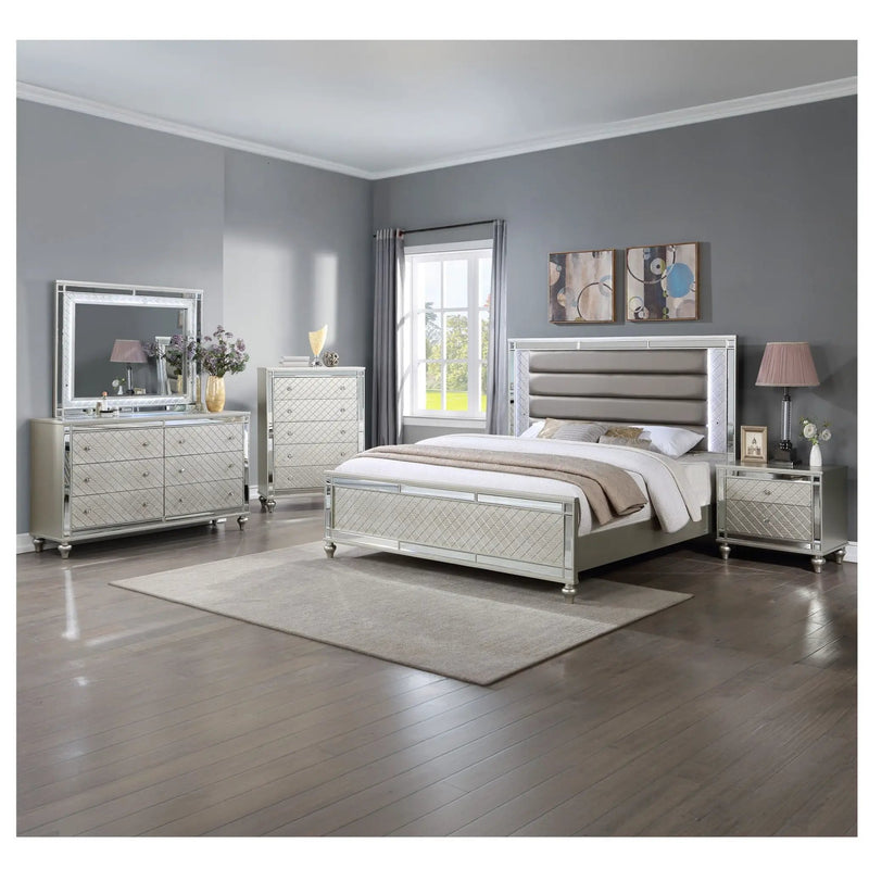 5 Drawer Bedroom Chest With Diamond Patterned Fronts - Silver by HouseOfZazla