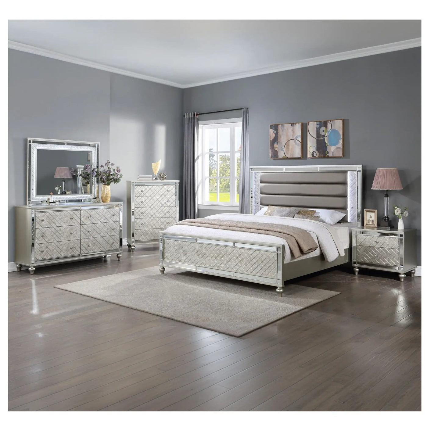 Modern Panel Bed Wit Tufted Design And Integrated LED Lighting by Unique Piece Furniture