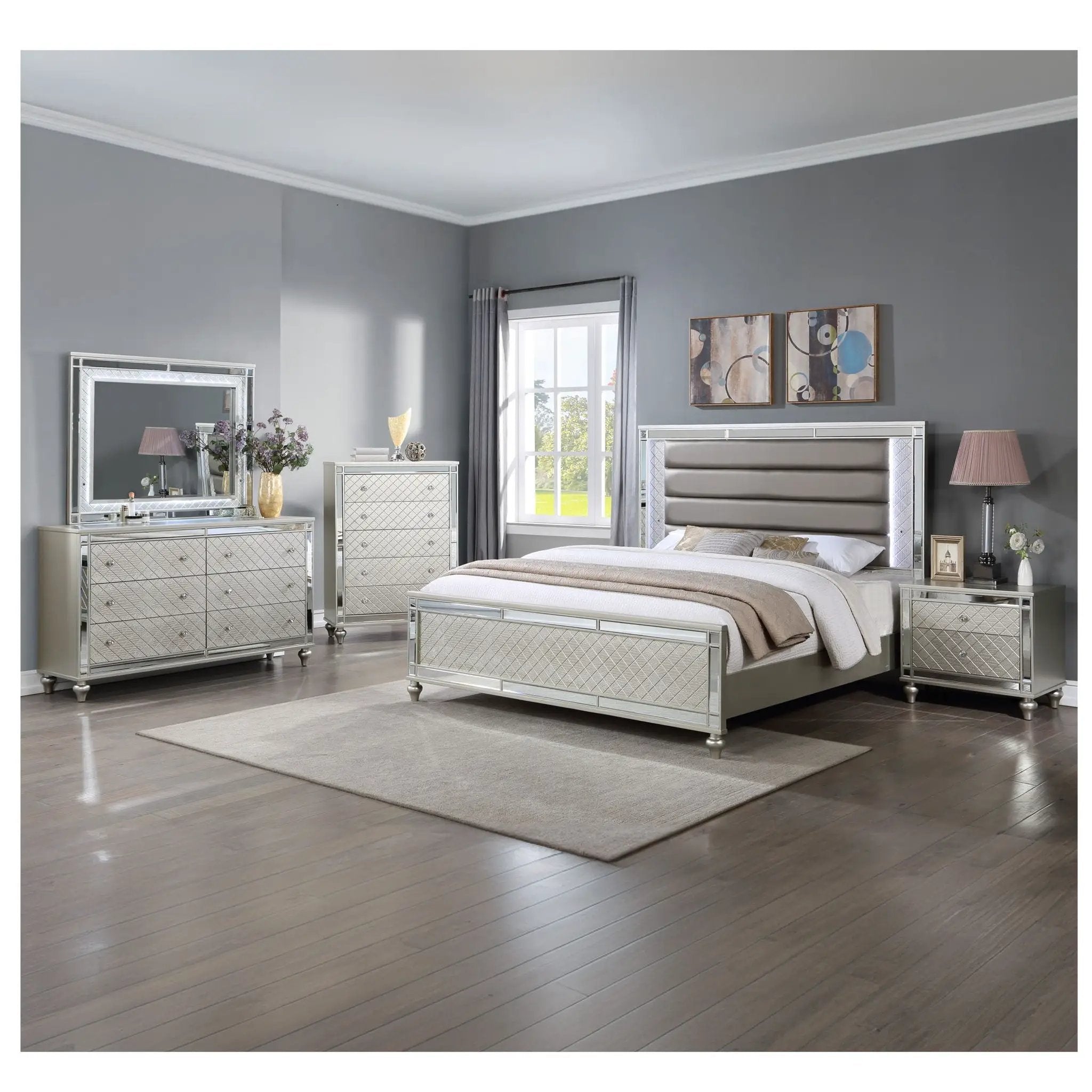 2 Drawer Nightstand With Diamond Patterned Fronts - Silver by Unique Piece Furniture