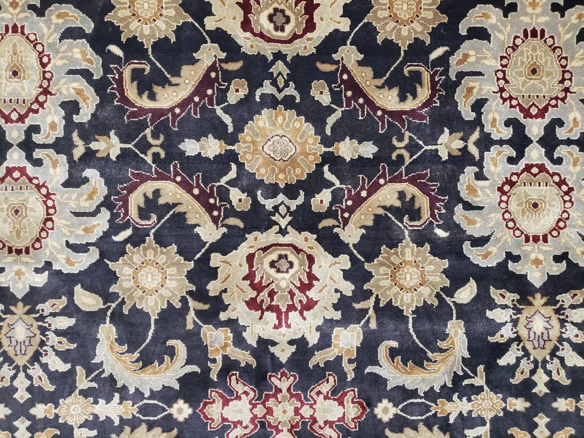 Indo Mahal Rug 8x12, Indian Sultanabad Handmade Area Rug, Vintage Hand-Knotted Wool Black Floral Traditional Oriental Dinning Room Rug by Jewel Rugs