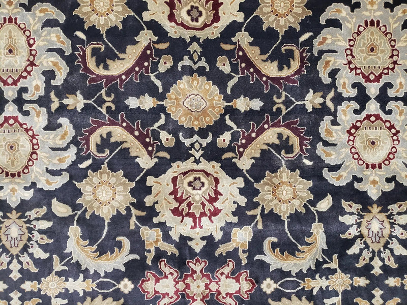 Indo Mahal Rug 8x12, Indian Sultanabad Handmade Area Rug, Vintage Hand-Knotted Wool Black Floral Traditional Oriental Dinning Room Rug by Jewel Rugs