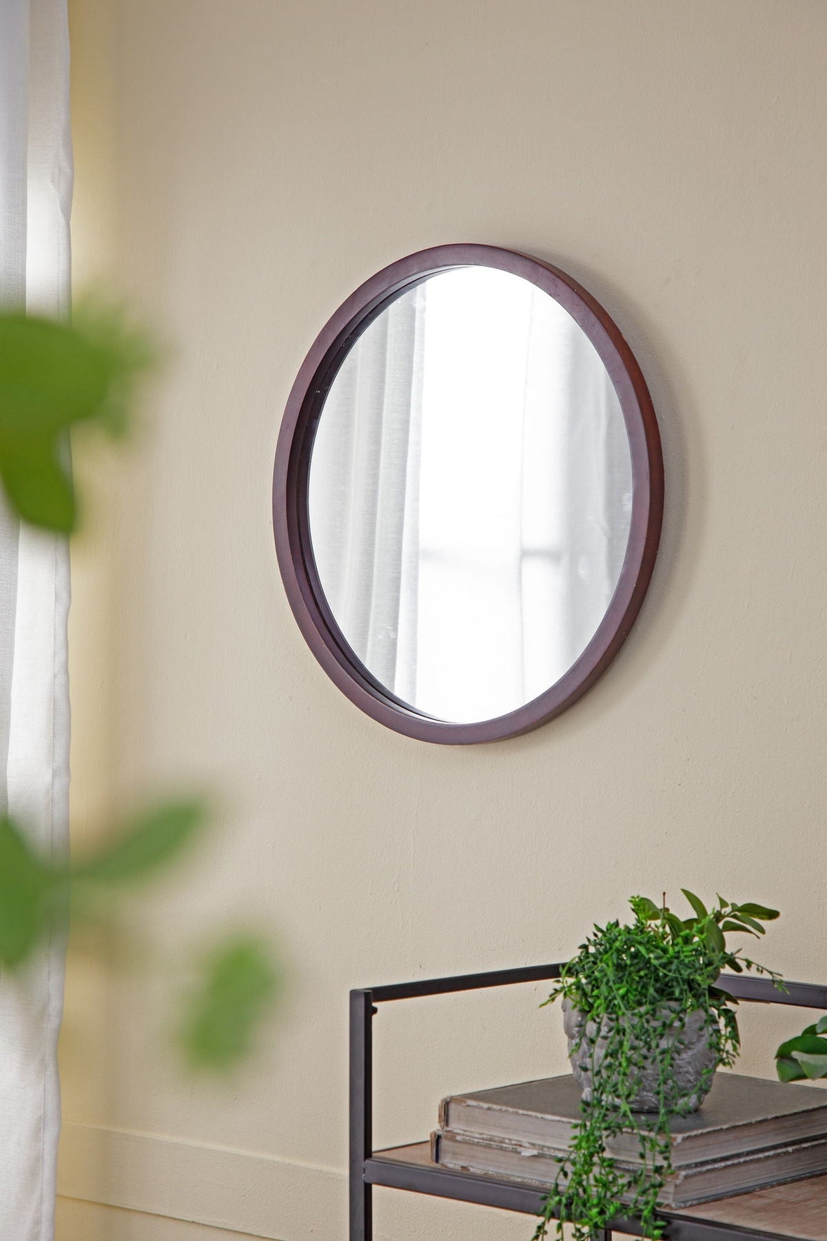 Circle Wall Mirror with Wooden Frame - Black, Light Brown, Dark Brown, photo 2 of 36