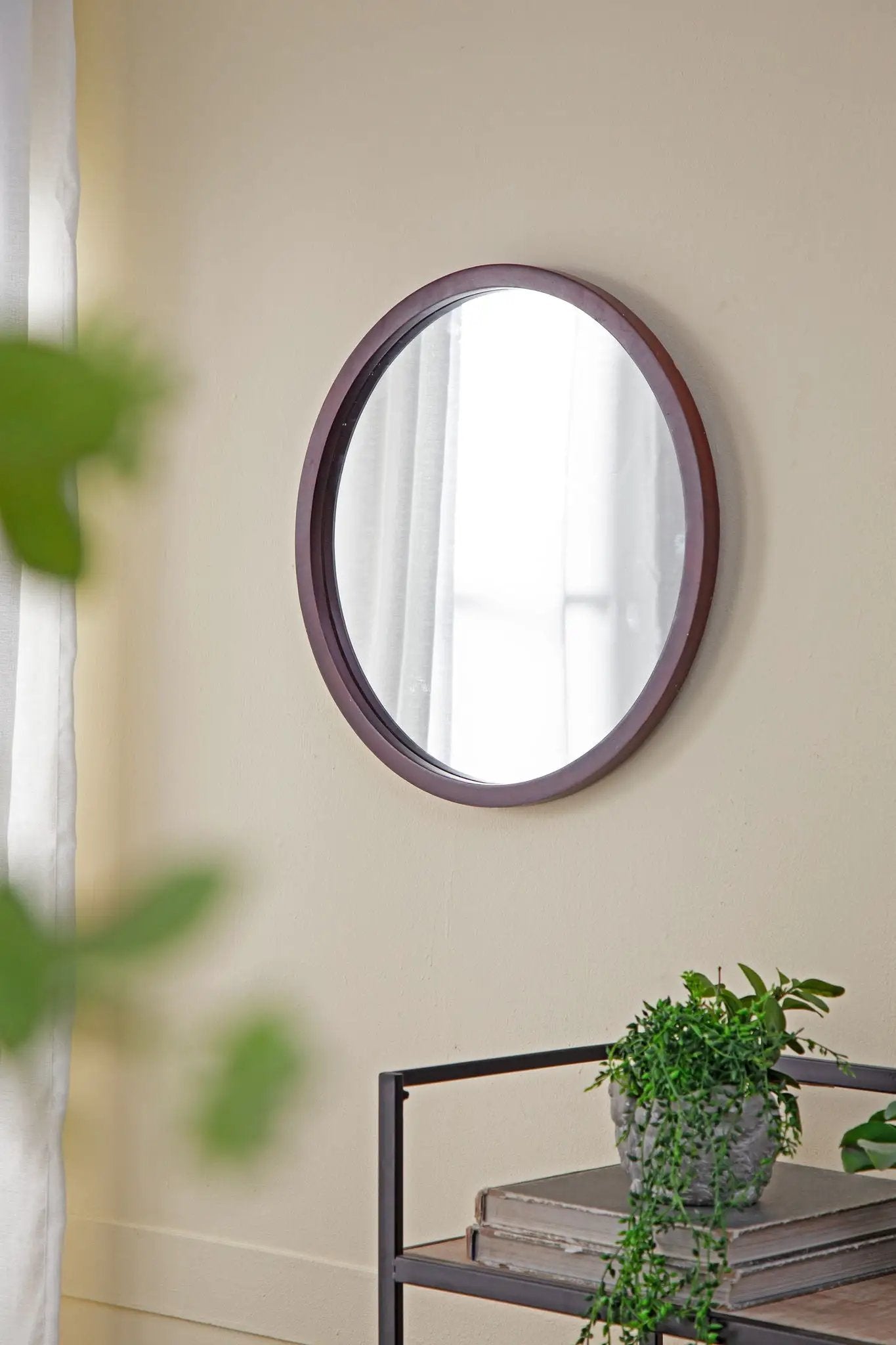 Circle Wall Mirror With Wooden Frame, Wall Mirror For Living Room by Unique Piece Furniture