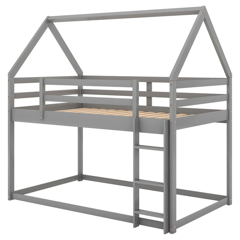 Low Bunk Bed With House Shaped Frame And Ladder by HouseOfZazla