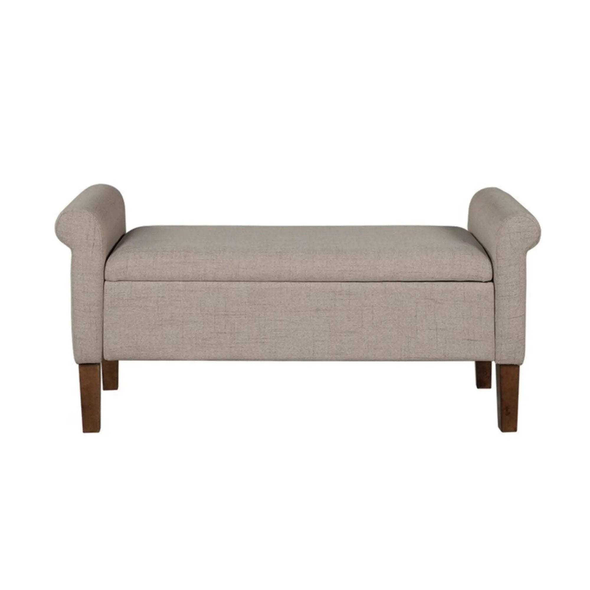 Upholstered Storage Bench With Rolled Armrests - Beige by HouseOfZazla