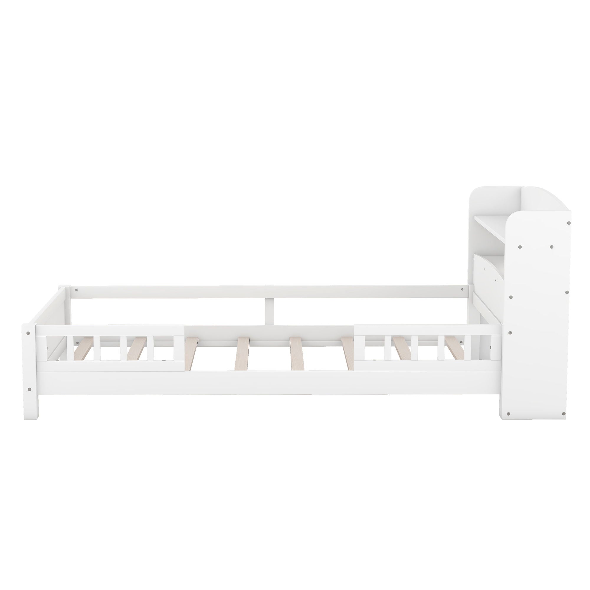 Wood Platform Bed With Built In LED Light, Storage Headboard And Guardrail by Unique Piece Furniture