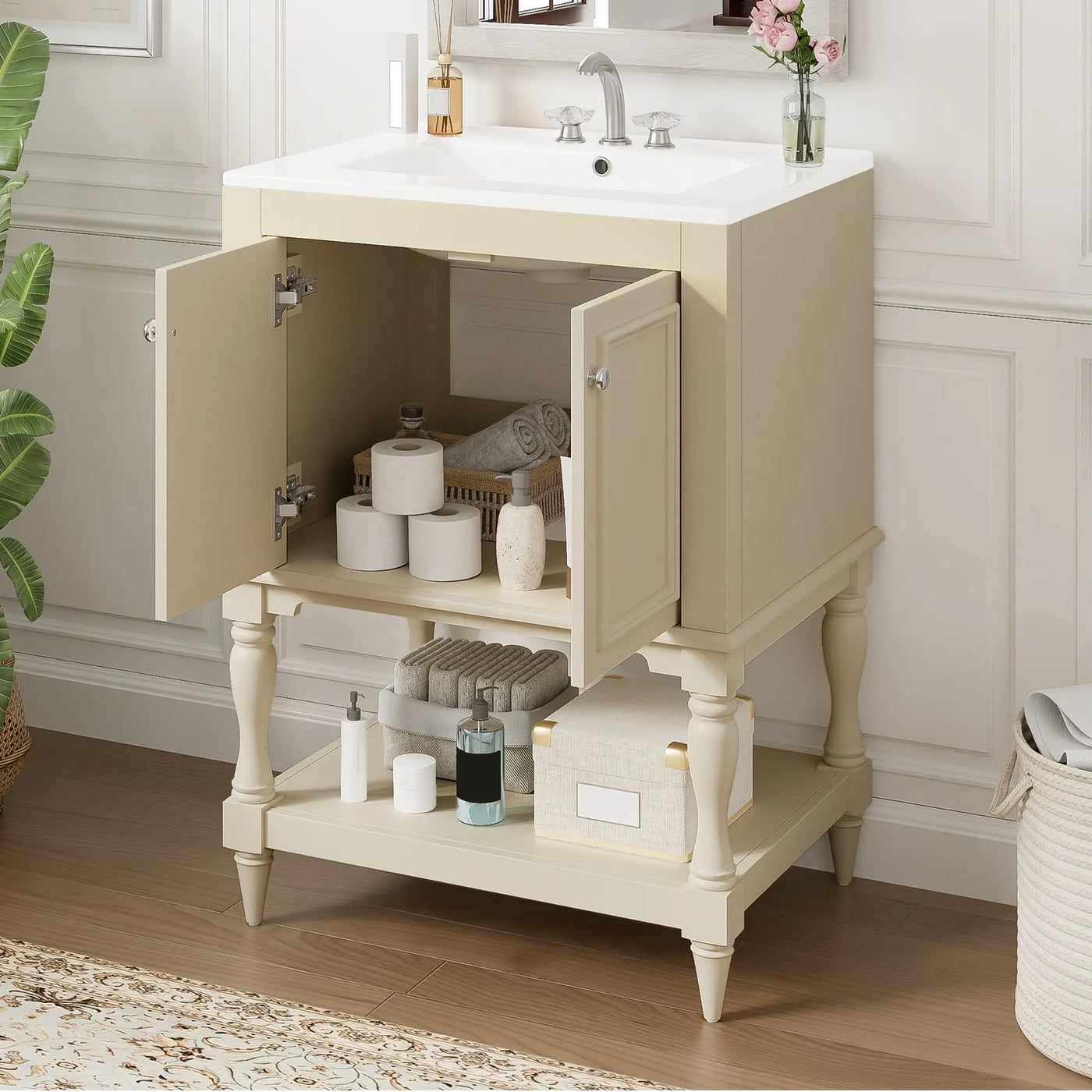 Modern Bathroom Vanity With Sink, Rectangular Cabinet With Open Shelf And Closed Storage by HouseOfZazla