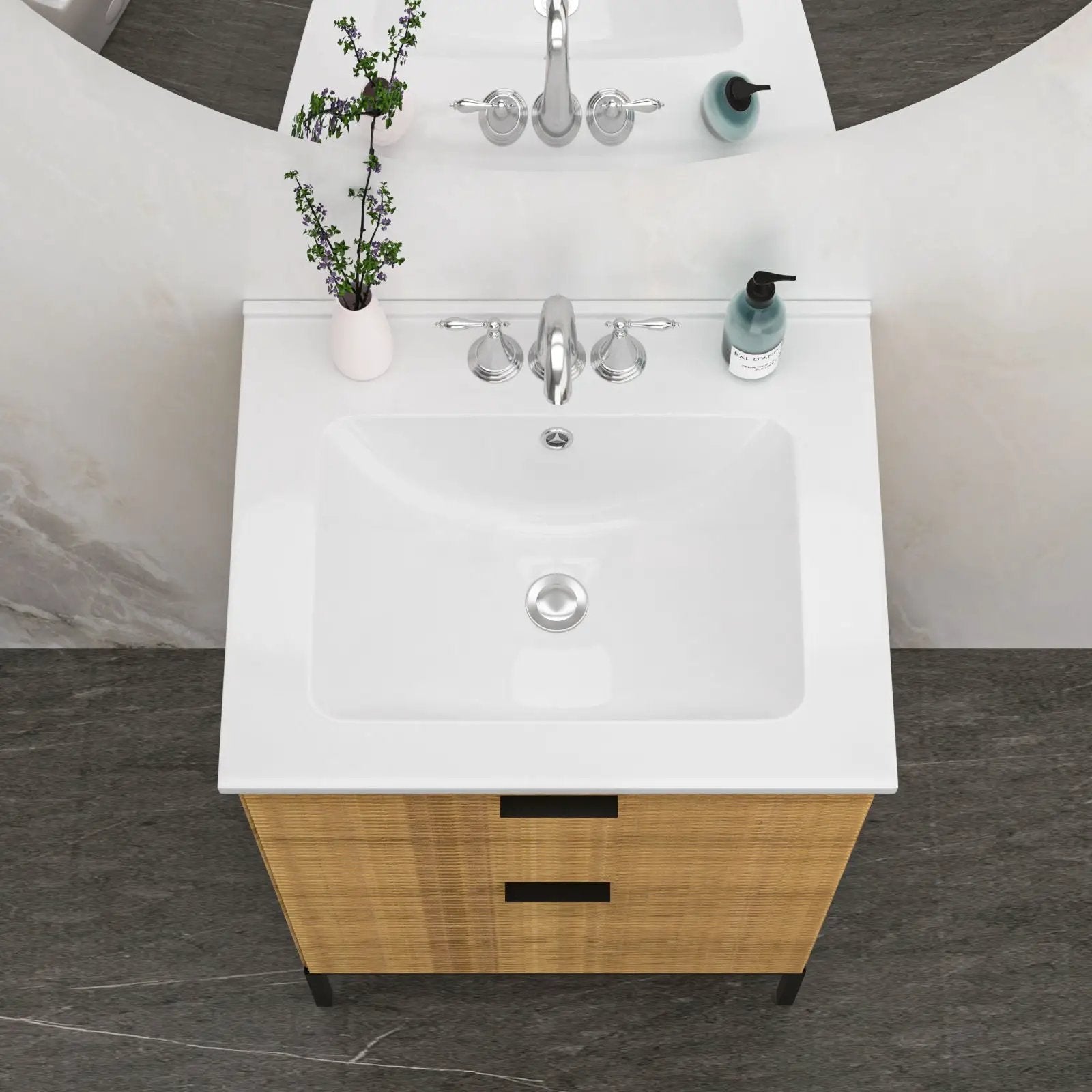 Modern Rectangular Single Vanity Top With Overflow And 3 Faucet Holes - White by HouseOfZazla