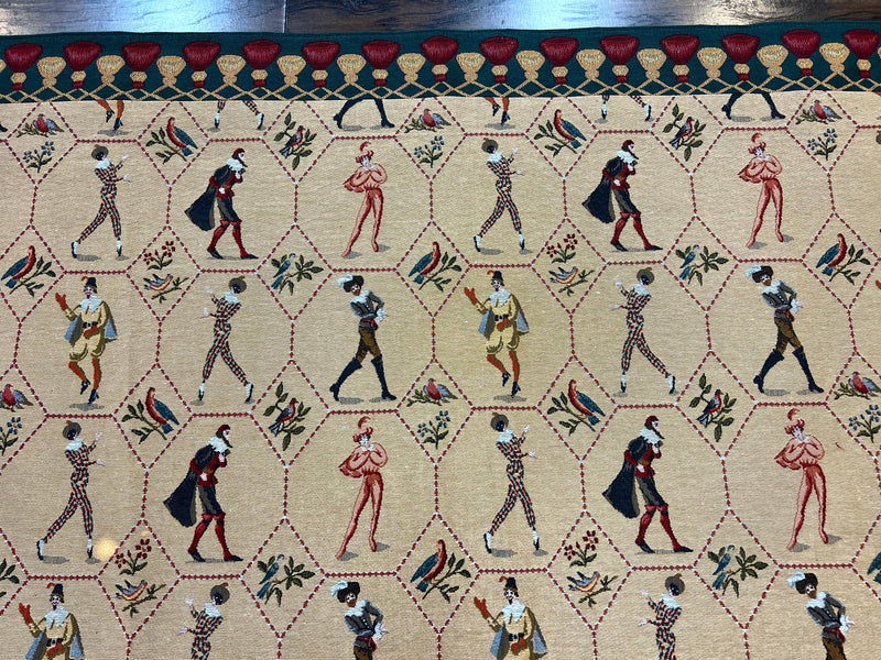 Square Tapestry 5x5, Wall Hanging, Human Pictorials, Court Jesters, Vintage by Jewel Rugs