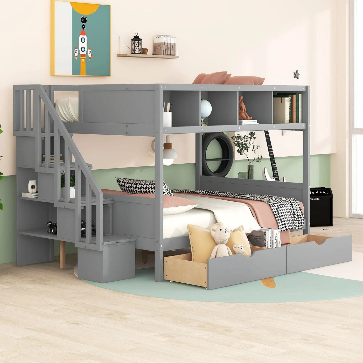 Bunk Bed With Shelfs, Storage Staircase And 2 Drawers by Unique Piece Furniture