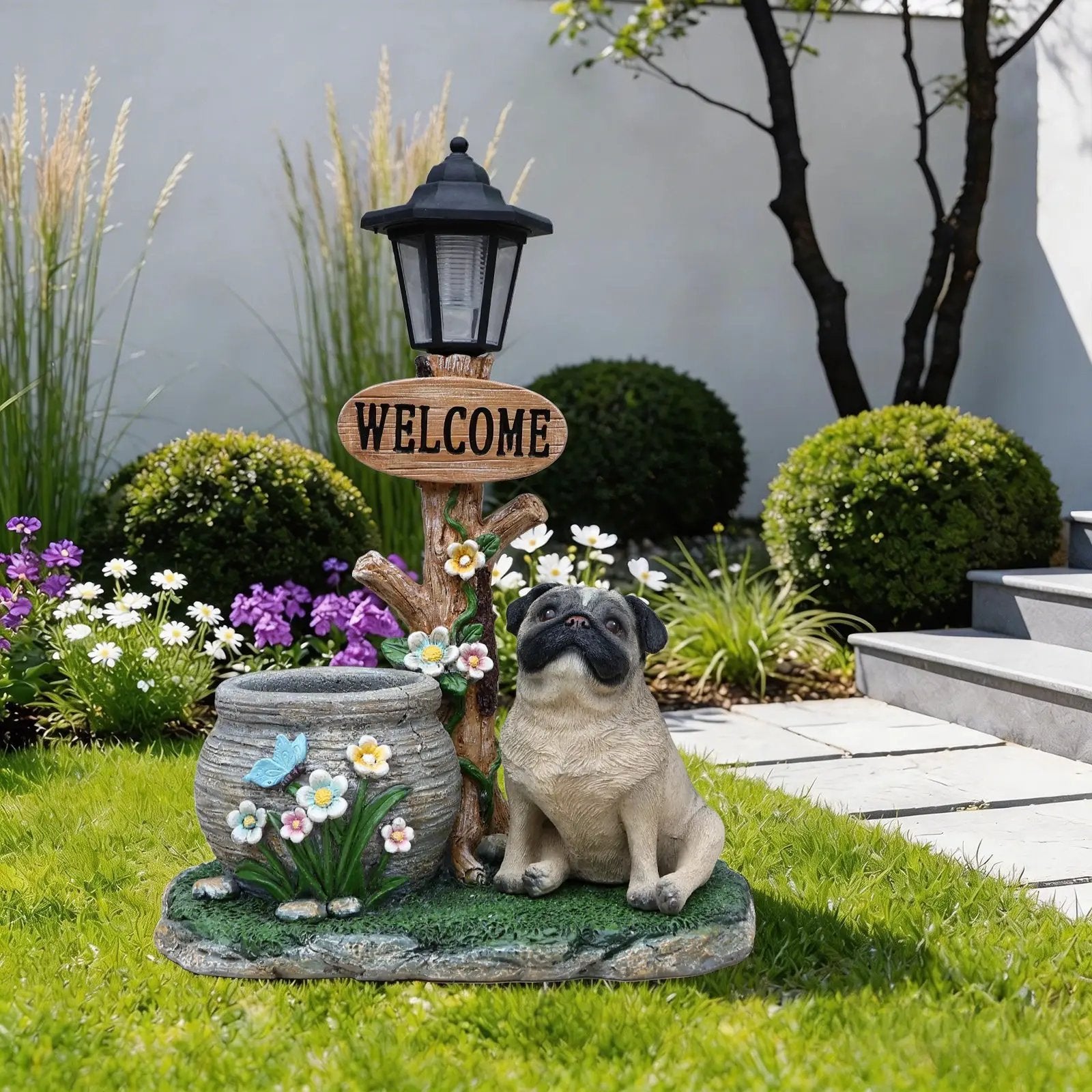 Sitting Pug Dog Planter Statue by HouseOfZazla
