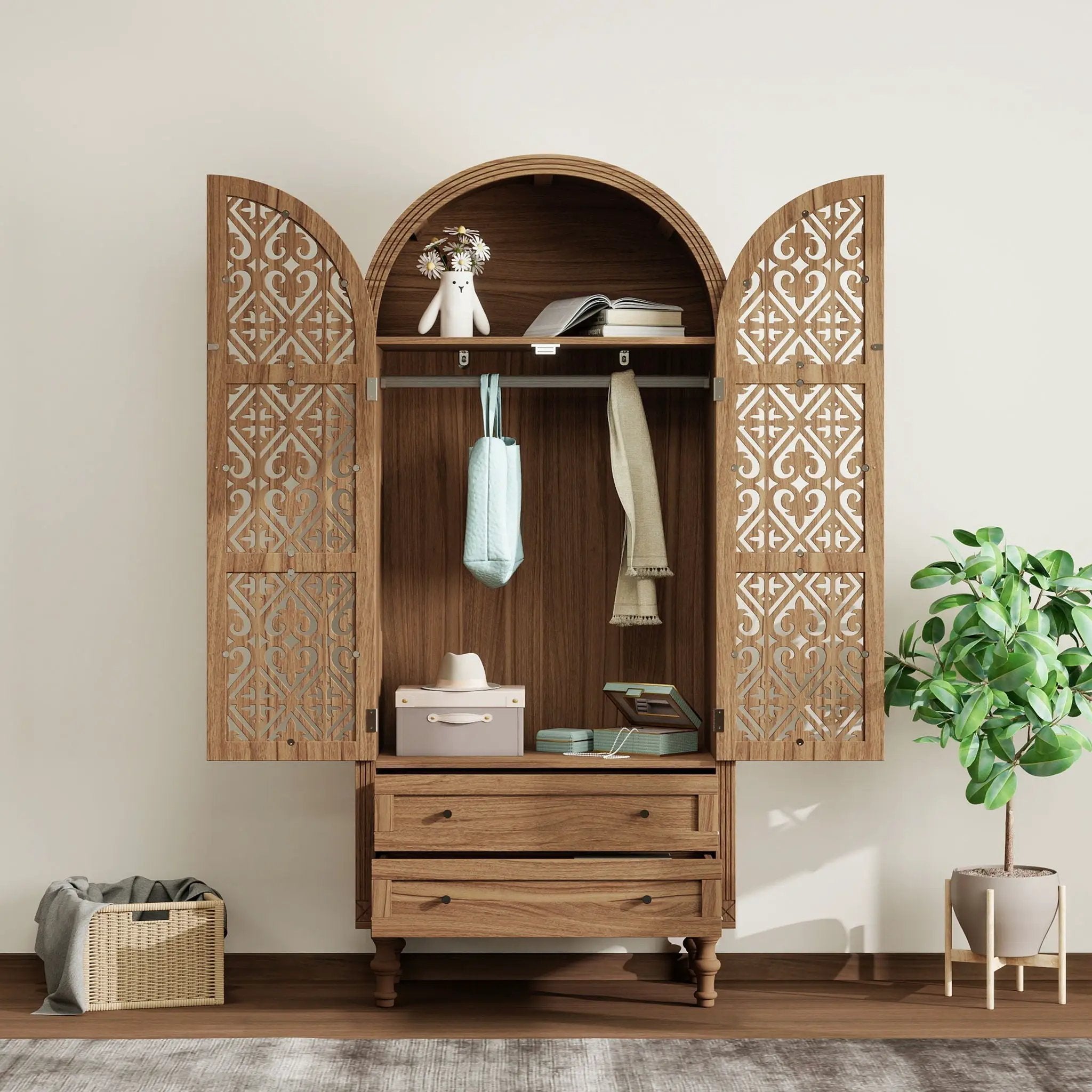 Tall Kitchen Pantry Cabinet With Hollow Carved Doors by HouseOfZazla