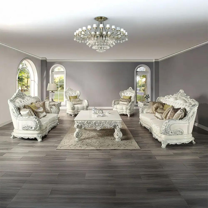 Adara - Chair With 2 Pillows - Pearl White Synthetic Leather & Antique White by Unique Piece Furniture