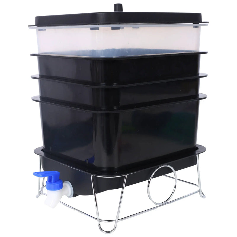 Durable Worm Farm Composting Bin With 4 Tray System For Food Waste Recycling Plastic - Black by HouseOfZazla