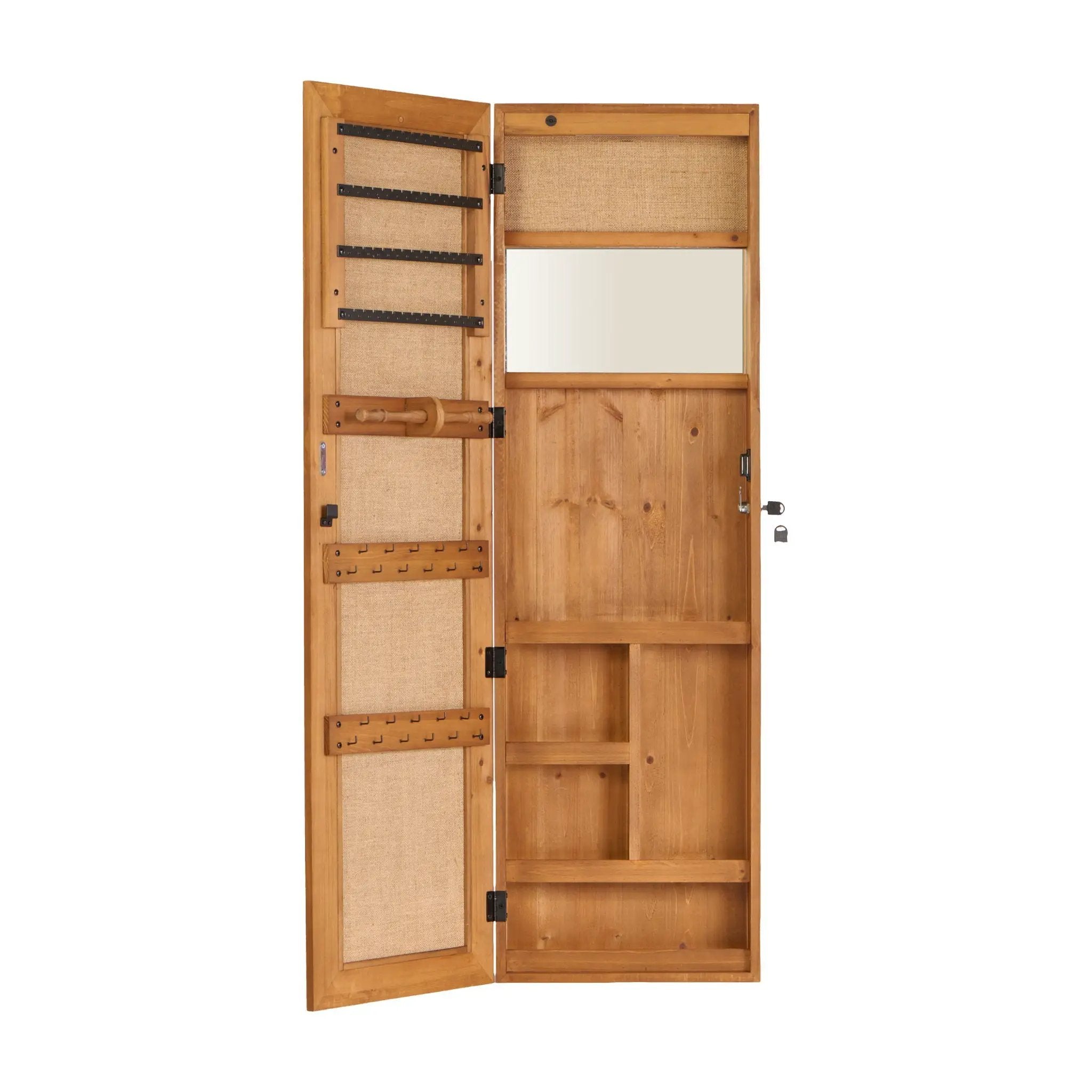 Jewelry Armoire Organizer With Full Length Mirror, Wall Mounted Lockable Cabinet With LED Light by Unique Piece Furniture