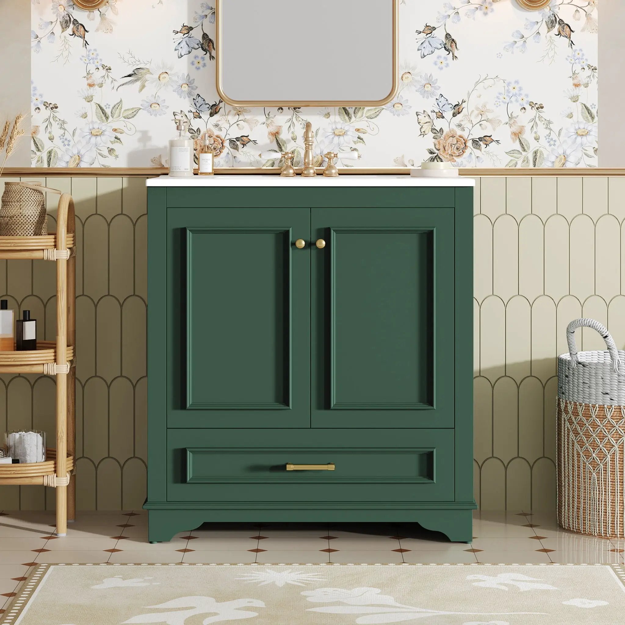 Bathroom Vanity With Sink, Cabinet & 2 Soft Closing Doors & Adjustable Shelf by Unique Piece Furniture