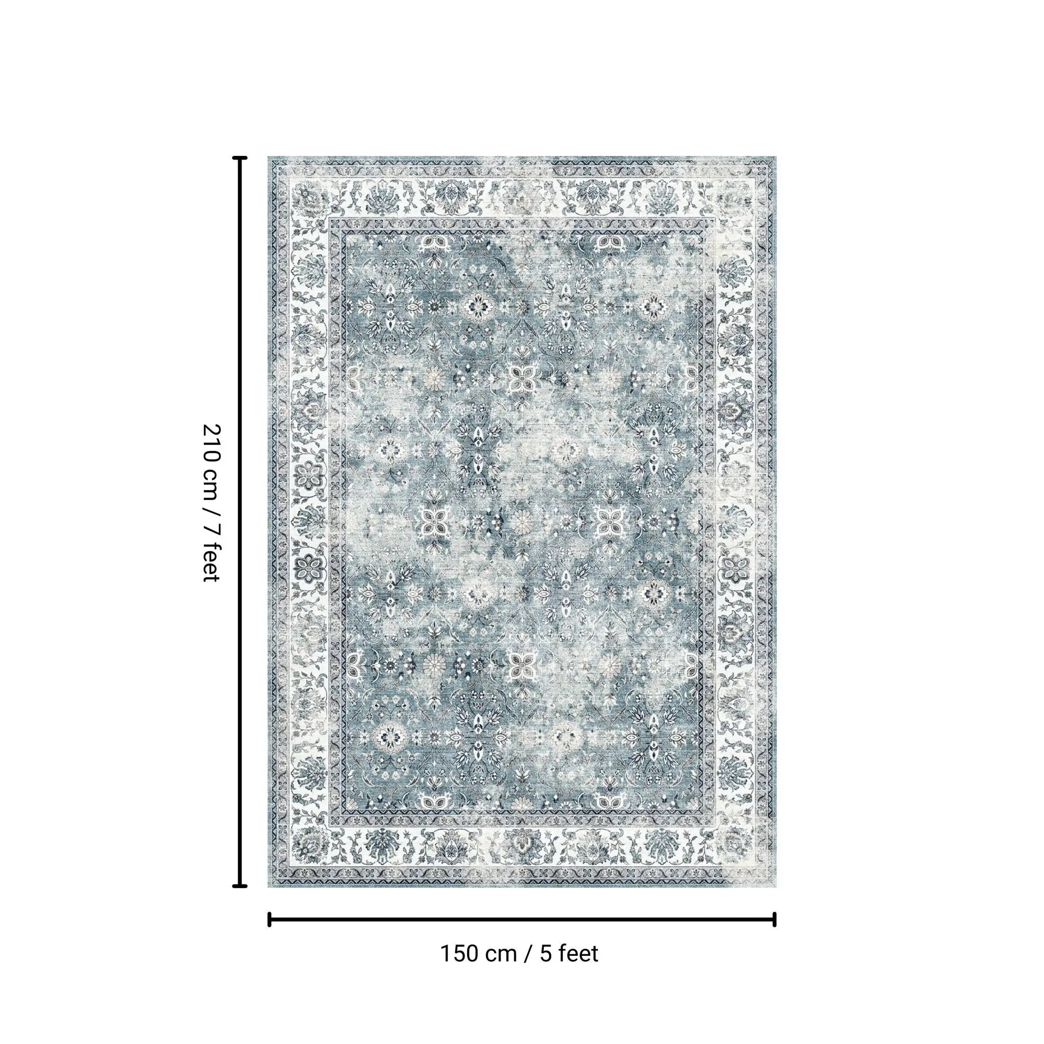 Toucan - 5' X 7' Washable Non - Slip Area Rug, Elegant Design - Silver by HouseOfZazla