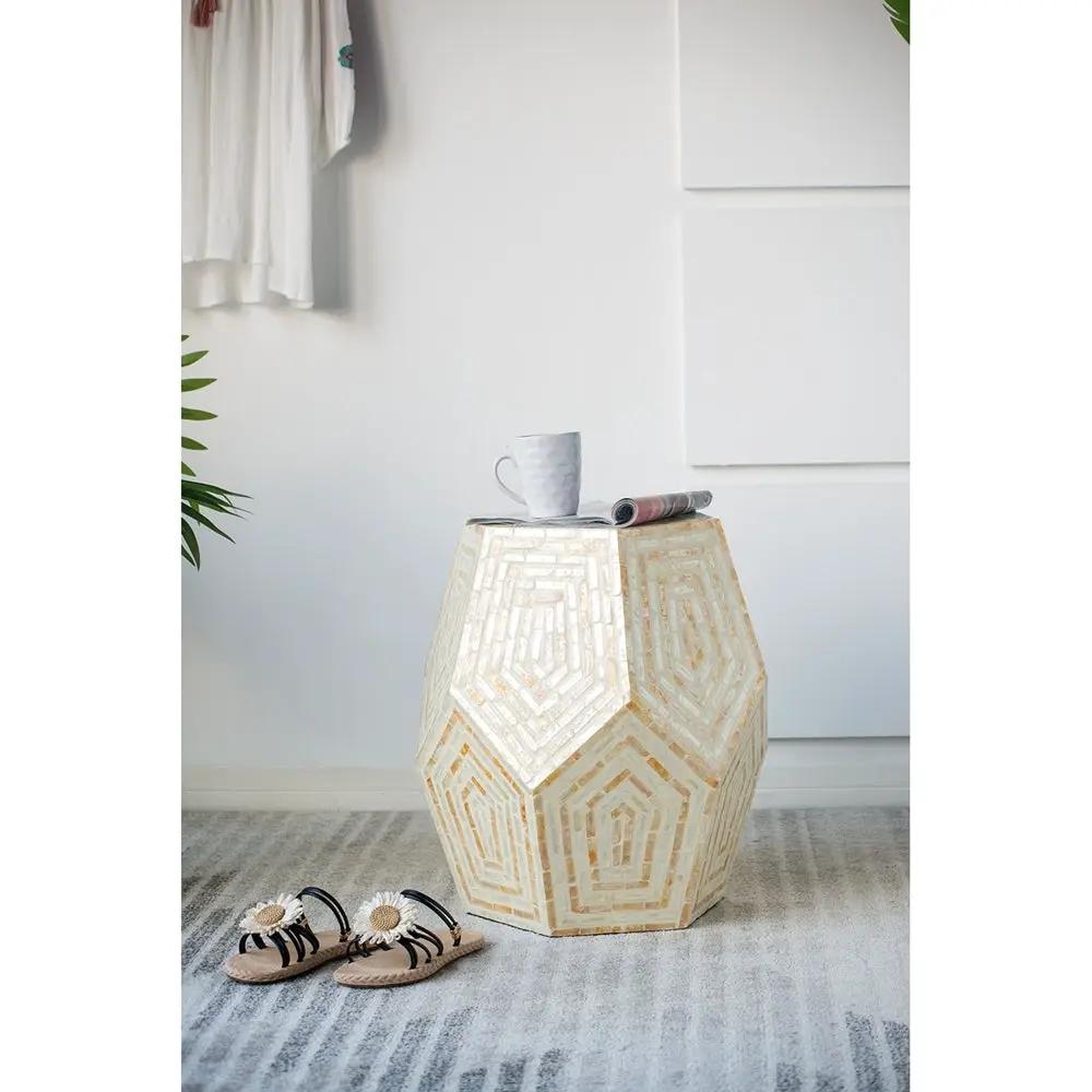 18x18x21 Hexagonal Capes Capiz Stool Cream/Yellow by HouseOfZazla