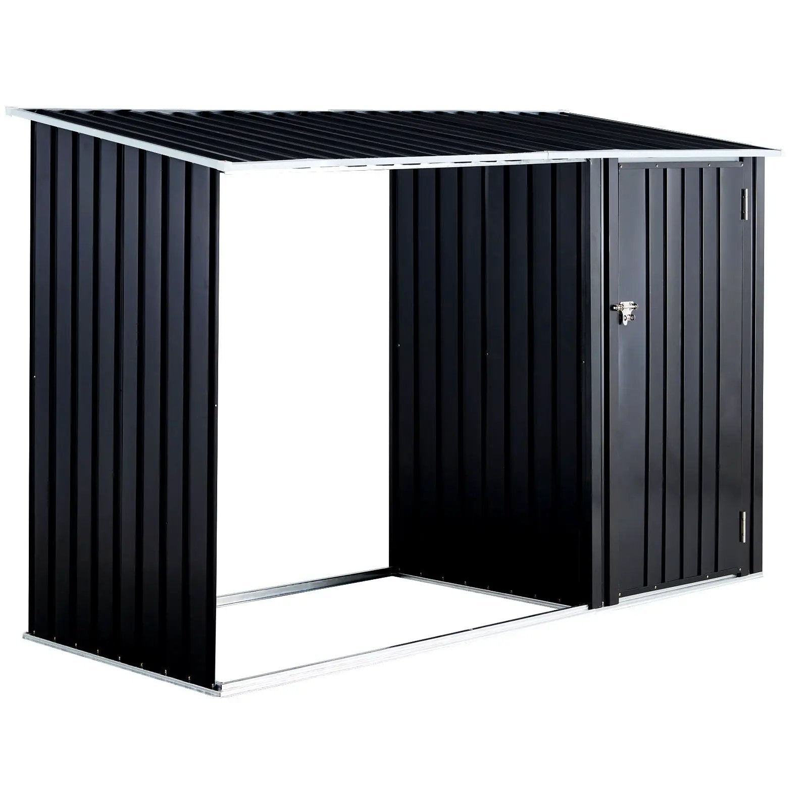 Firewood Storage Shed, Outdoor Firewood Rack, Outdoor Storage Shed With Log Holder, Firewood Shelter For Patio, Anthracite Galvanized Steel - Black by HouseOfZazla