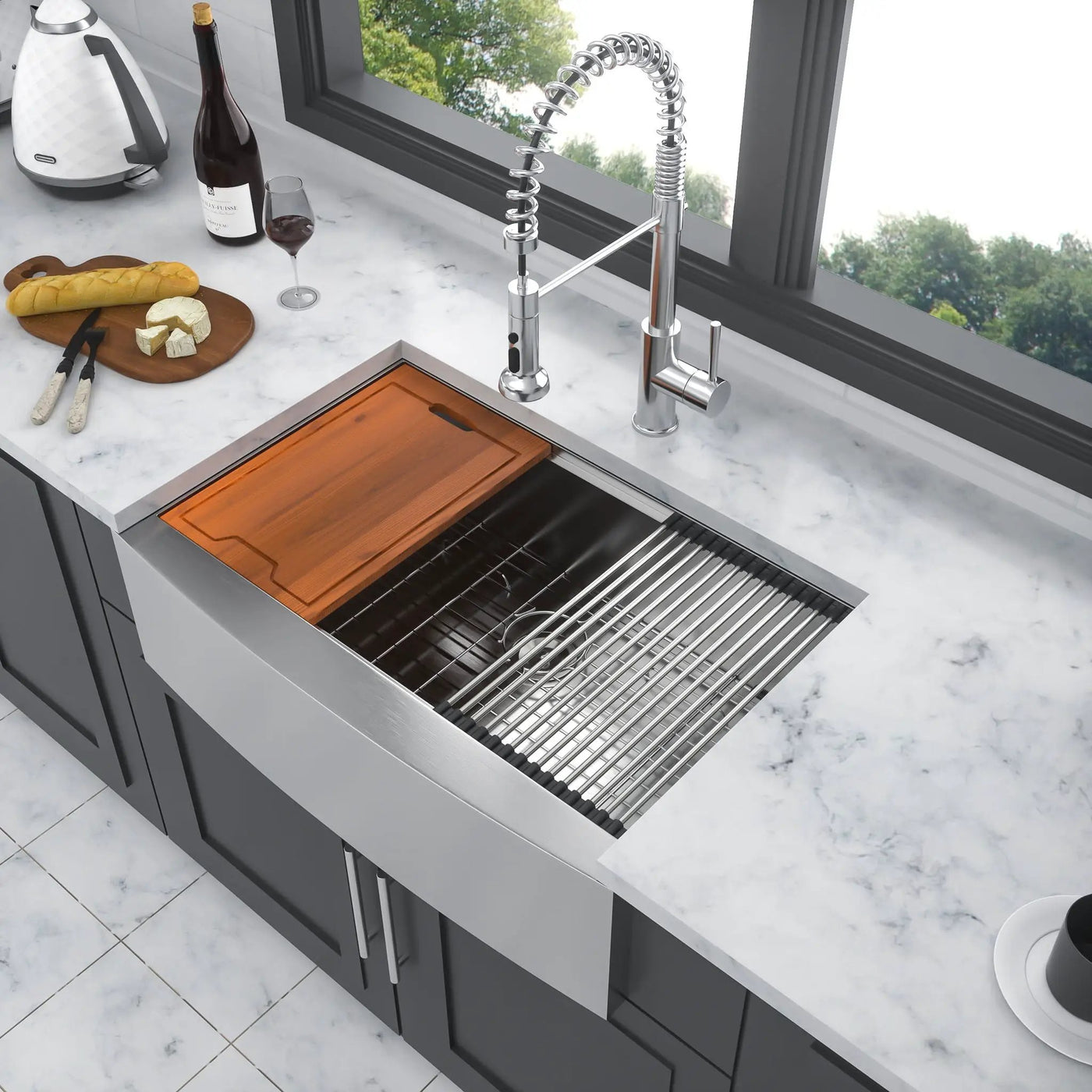Classic Ceramic Farmhouse Sink Workstation Single Bowl With Durable Finish by HouseOfZazla