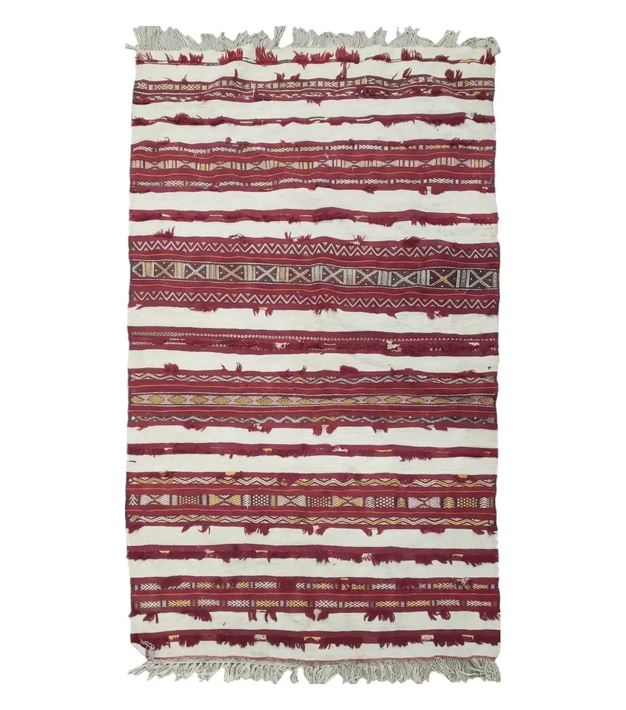 Antique Turkoman Yamud Rug 3x5 ft, 1920s Turkmen Sofreh Table Cover, Bohemian Rug, Tribal Collectible, Striped Rug, Handmade Ivory and Red by Jewel Rugs
