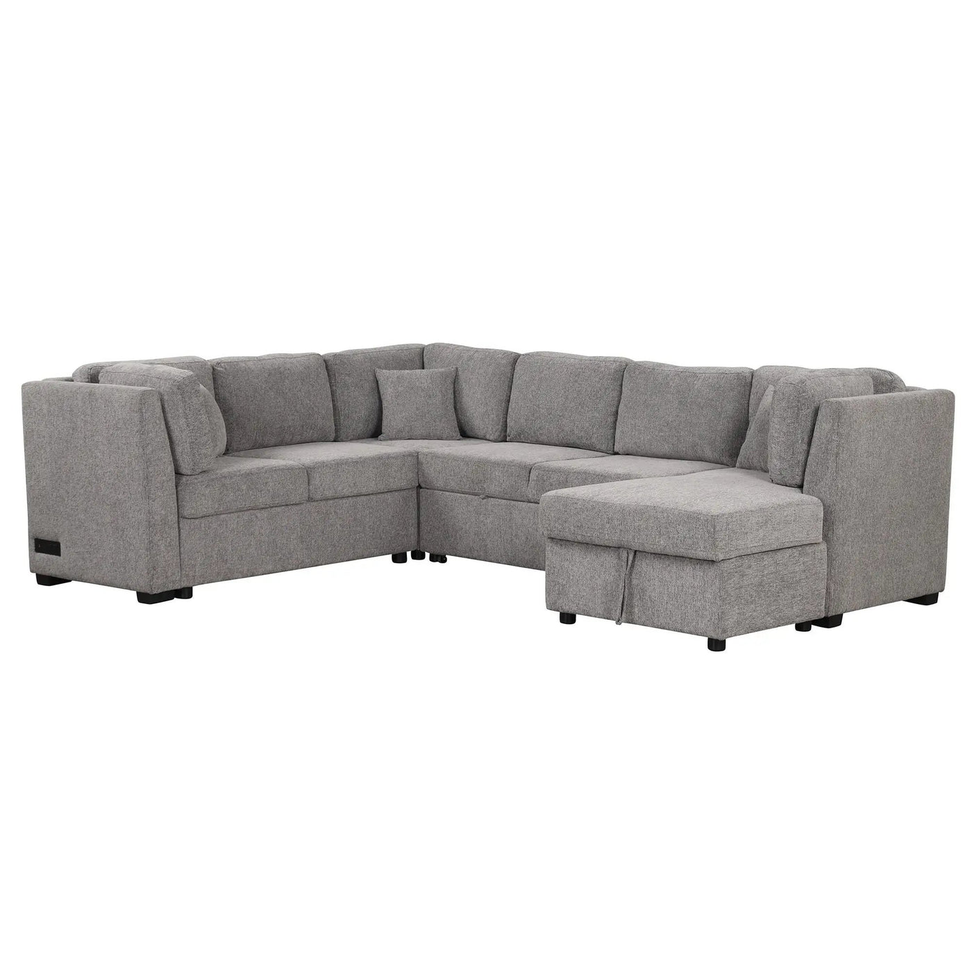 U-Shaped Sectional Sofa Pull Out Sofa Bed With Two USB Ports, Two Power Sockets, Three Back Pillows And A Storage Chaise For Living Room by HouseOfZazla