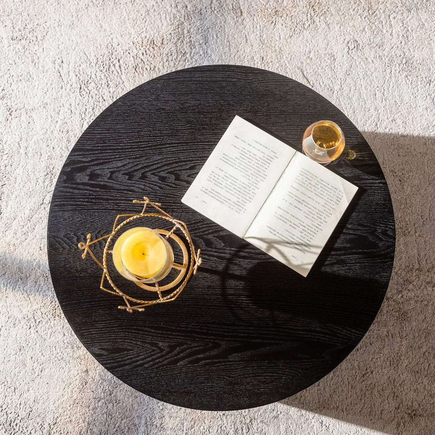 Round Coffee Table With Lift Handcrafted Relief by HouseOfZazla