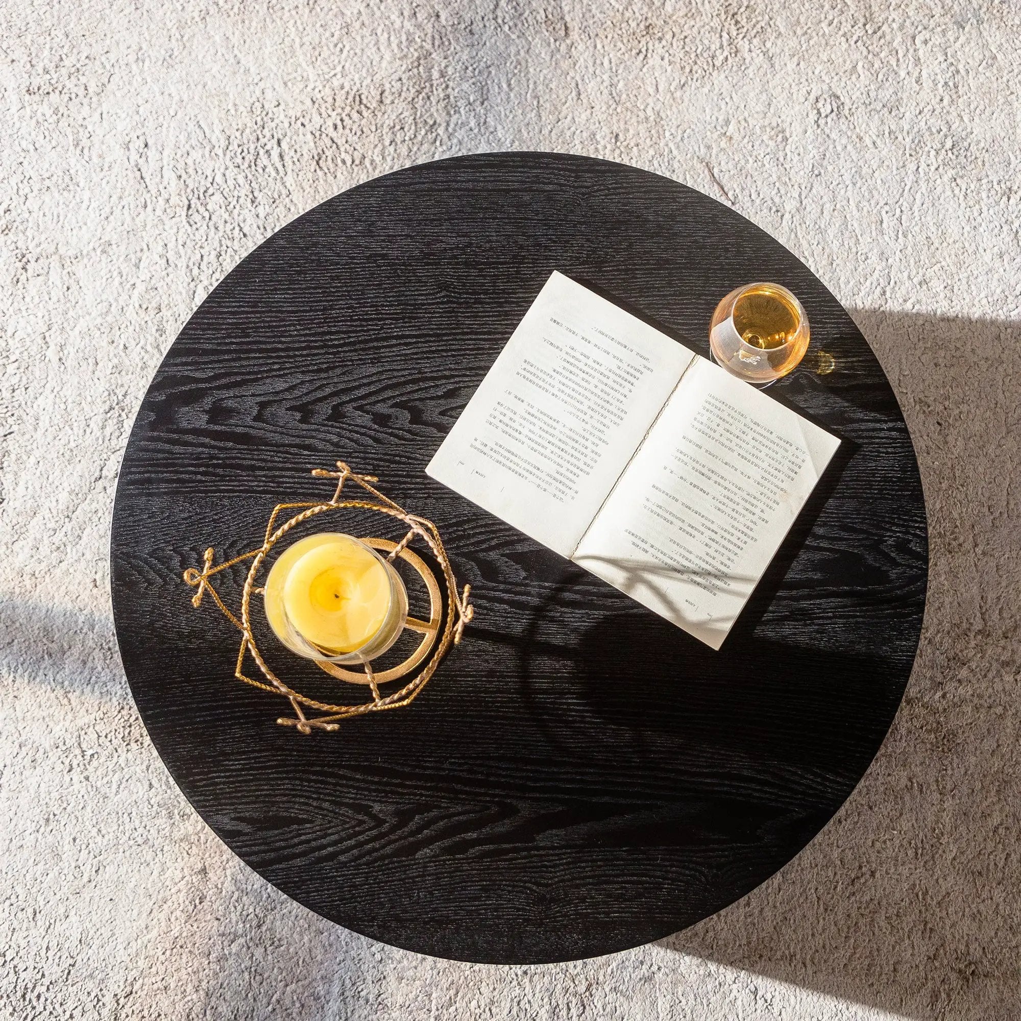 Round Coffee Table With Lift Handcrafted Relief by HouseOfZazla