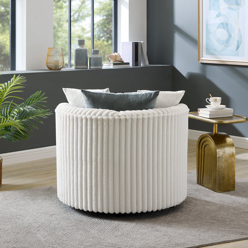 Malna Plush Wide Wale Corduroy Upholstered Barrel Accent Chair with Wheels by HouseOfZazla
