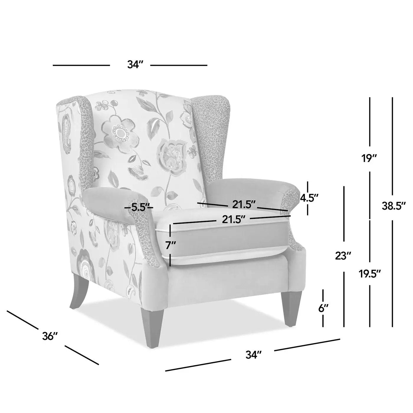 Anya - Boho Chic Wingback Accent Arm Chair - Floral / Leopard / Blue Teal / Yellow Gold by HouseOfZazla