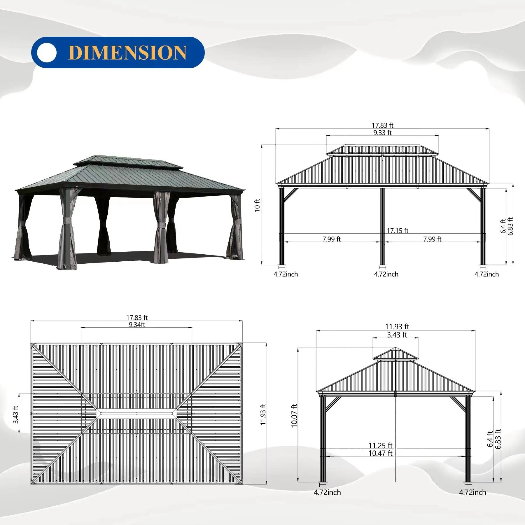 12' x 18' Hardtop Metal Gazebo with Double Roof Canopy by HouseOfZazla