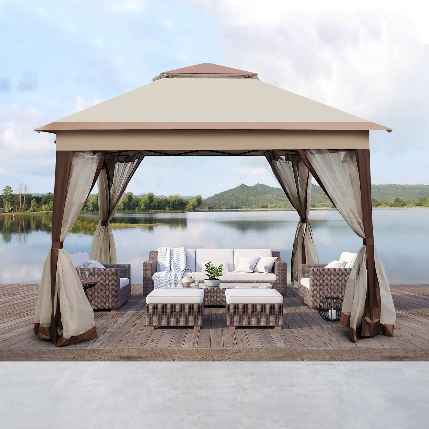 Outdoor Pop Up Gazebo Canopy With 2 Tier Soft Top And Removable Zipper Netting by Unique Piece Furniture