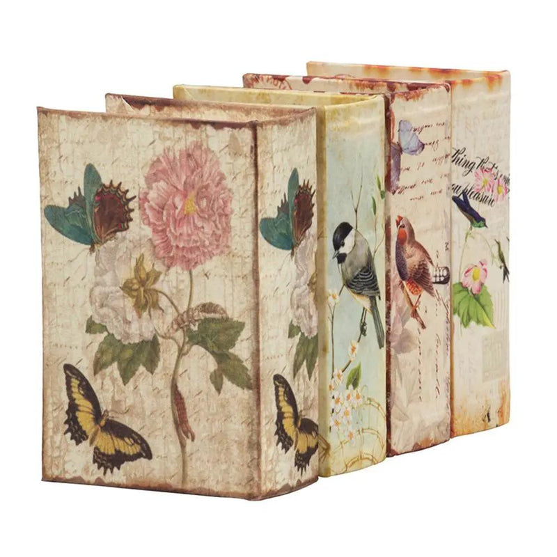 Book Boxes With Birds, Flowers, And Handwriting Design (Set of 4) - Multi by HouseOfZazla