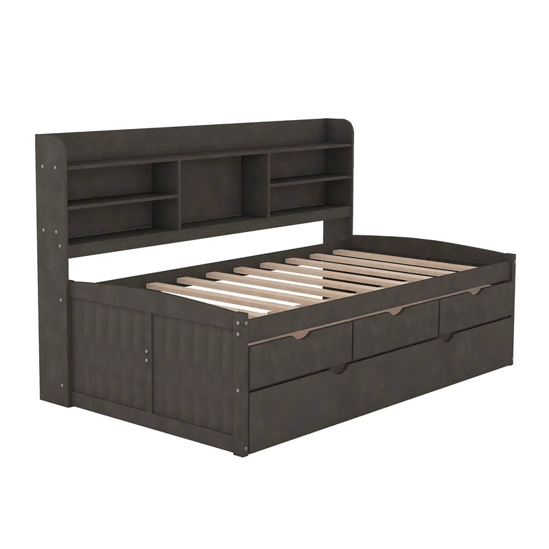 Captain Bed With Built In Bookshelves, 3 Storage Drawers, And Trundle by HouseOfZazla