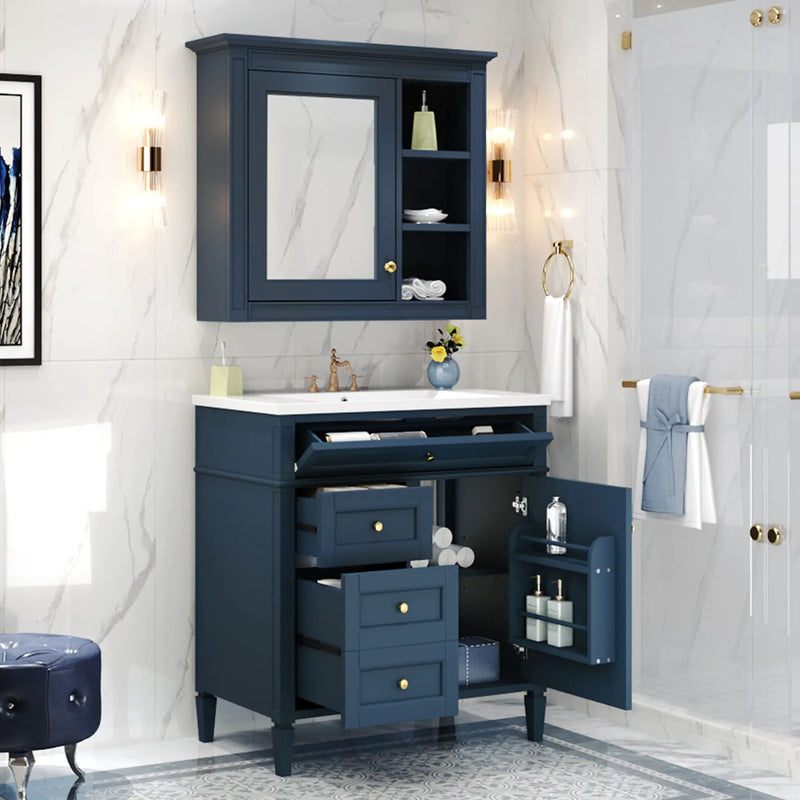 Bathroom Vanity With Medicine Cabinet, Royal Mirror Cabinet, Modern Bathroom Storage Cabinet With 2 Soft Closing Doors And 4 Drawers by Unique Piece Furniture