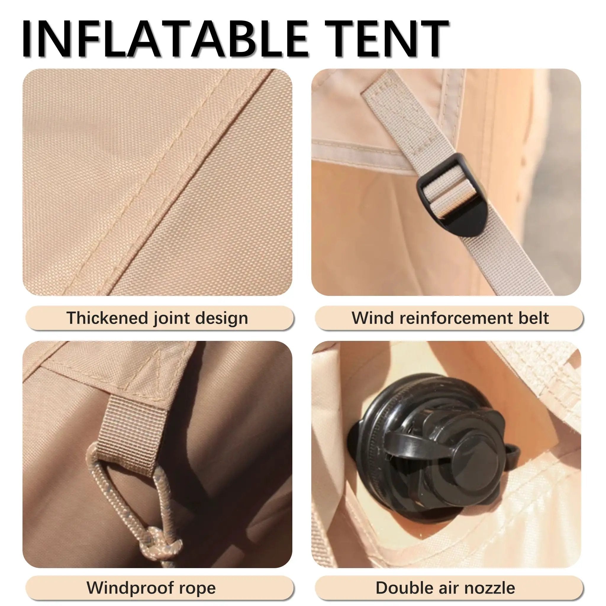 Inflatable Glamping Tent For 4 - 6 People, Waterproof Outdoor Tent With Pump - Khaki by HouseOfZazla