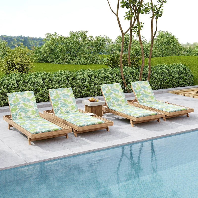 Lounge Chaise Set, Space Available On One Side, Acacia Wood In light brown With Water-Resistant Lounge Cushions (Leaf Coconut & 2 Inch Thick) – Matching Cream/Dark Grey Version Available by HouseOfZazla