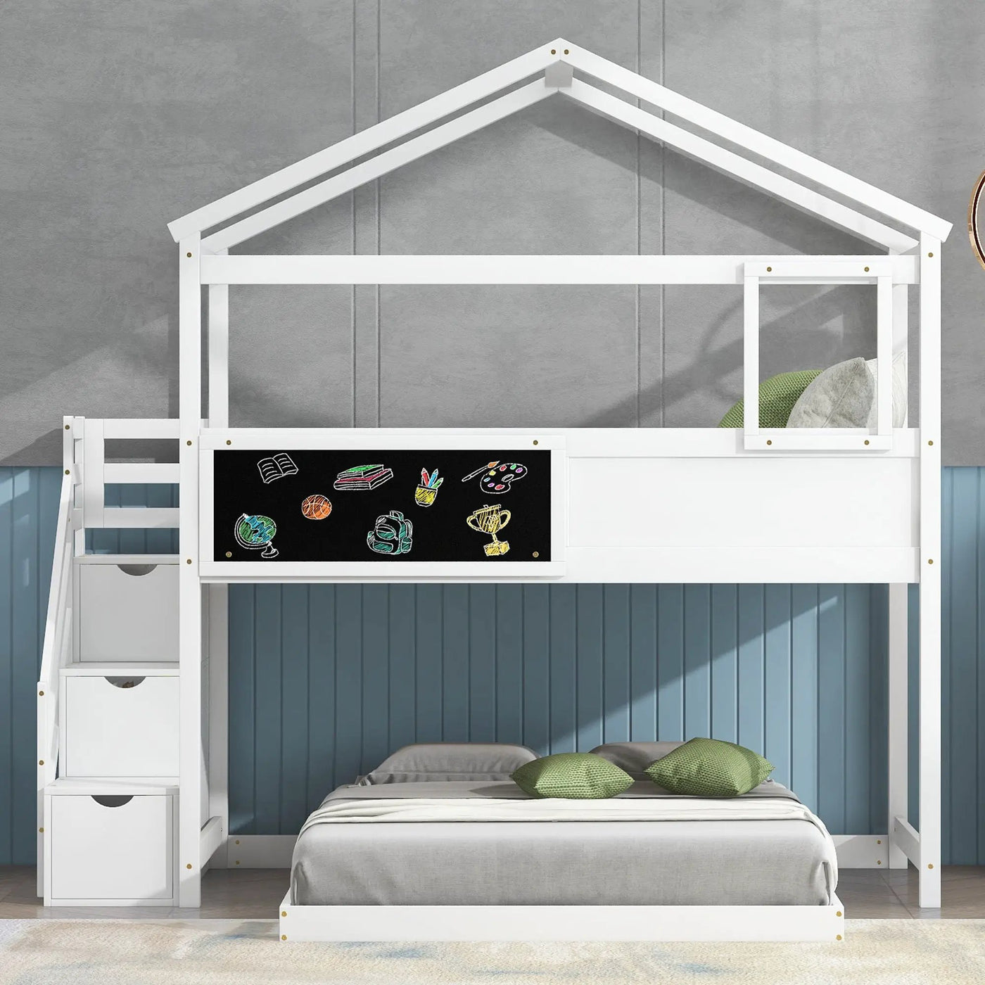 House Style Bunk Bed With Storage Staircase And board by HouseOfZazla