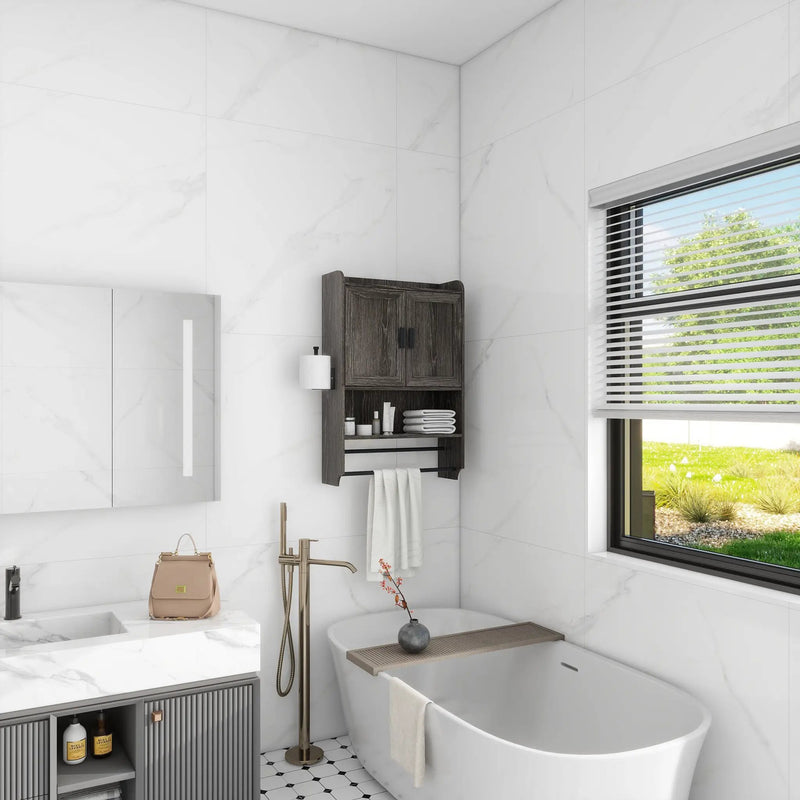 Bathroom Wall Cabinet with Doors, Adjustable Shelf, Towel Bar and Paper Holder by HouseOfZazla
