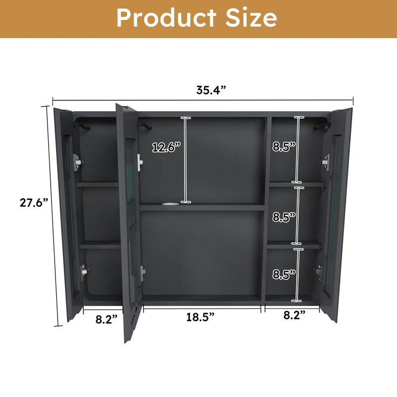 Aluminium Medicine Cabinet Mirror With LED Light And Defogging Function - Gray by HouseOfZazla