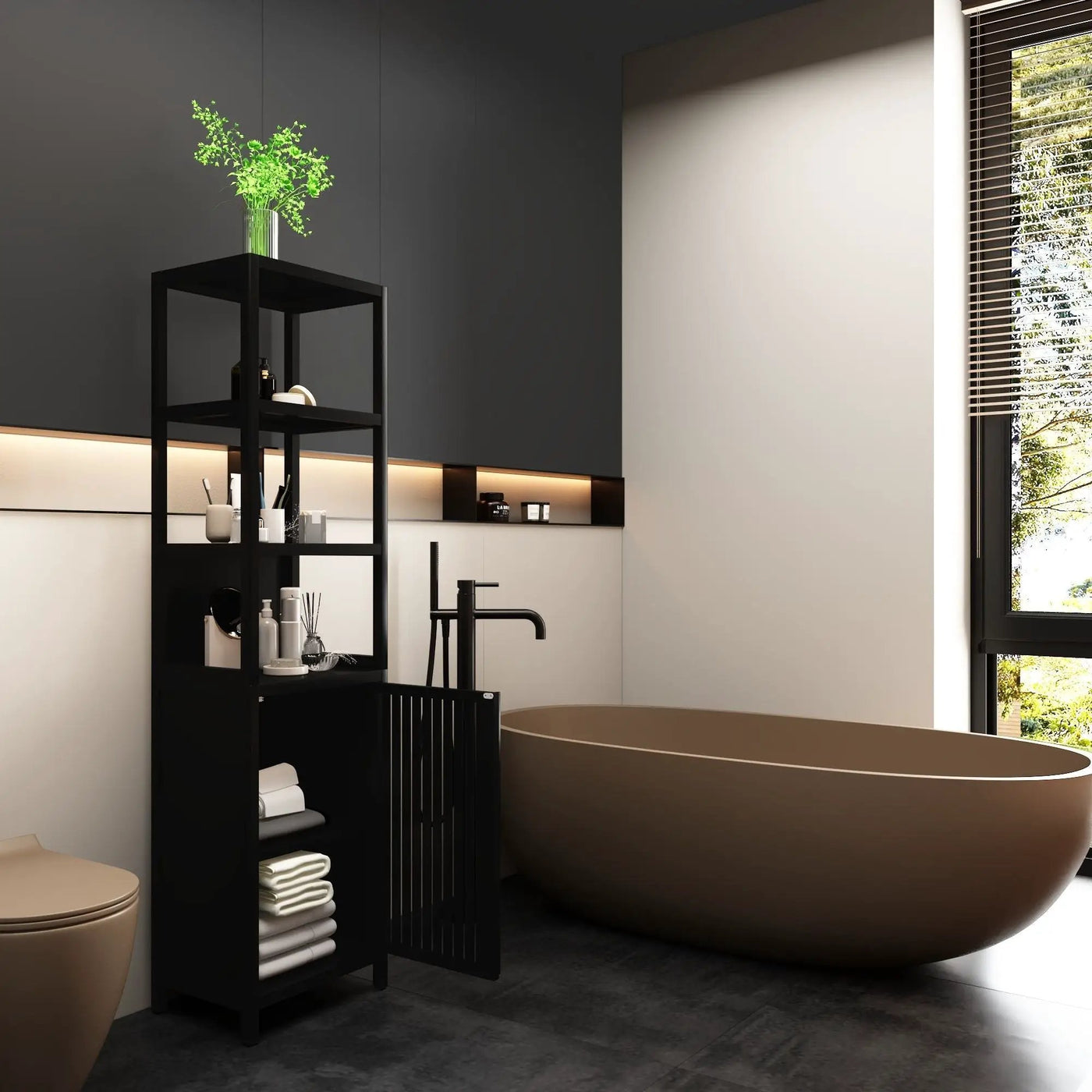 Storage Cabinet With Tall Tower, Multifunctional For Bathroom by Unique Piece Furniture
