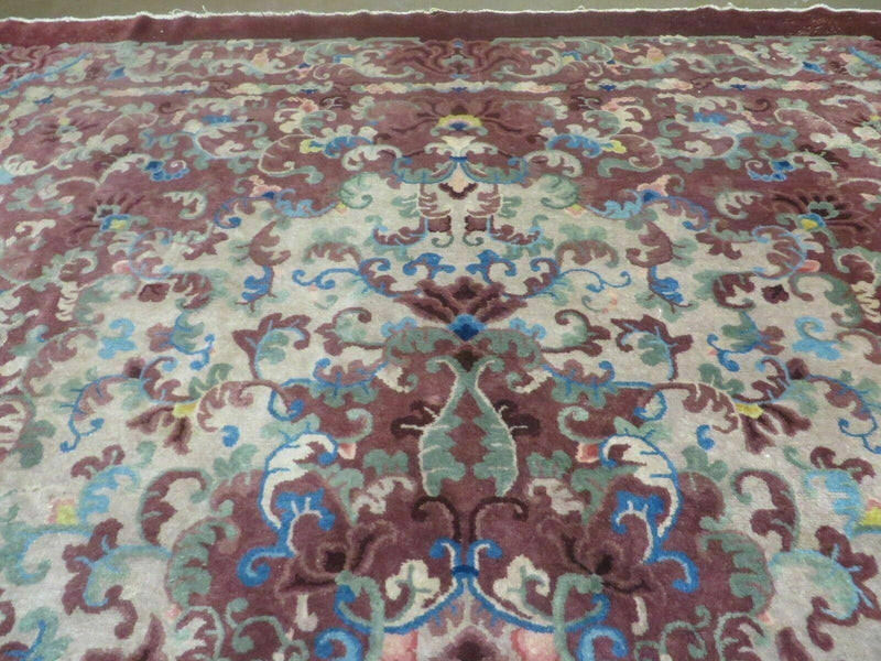 8' X 10' Vintage Handmade Chinese Art Deco Peking Nichols Wool Rug Flowers Nice by Jewel Rugs