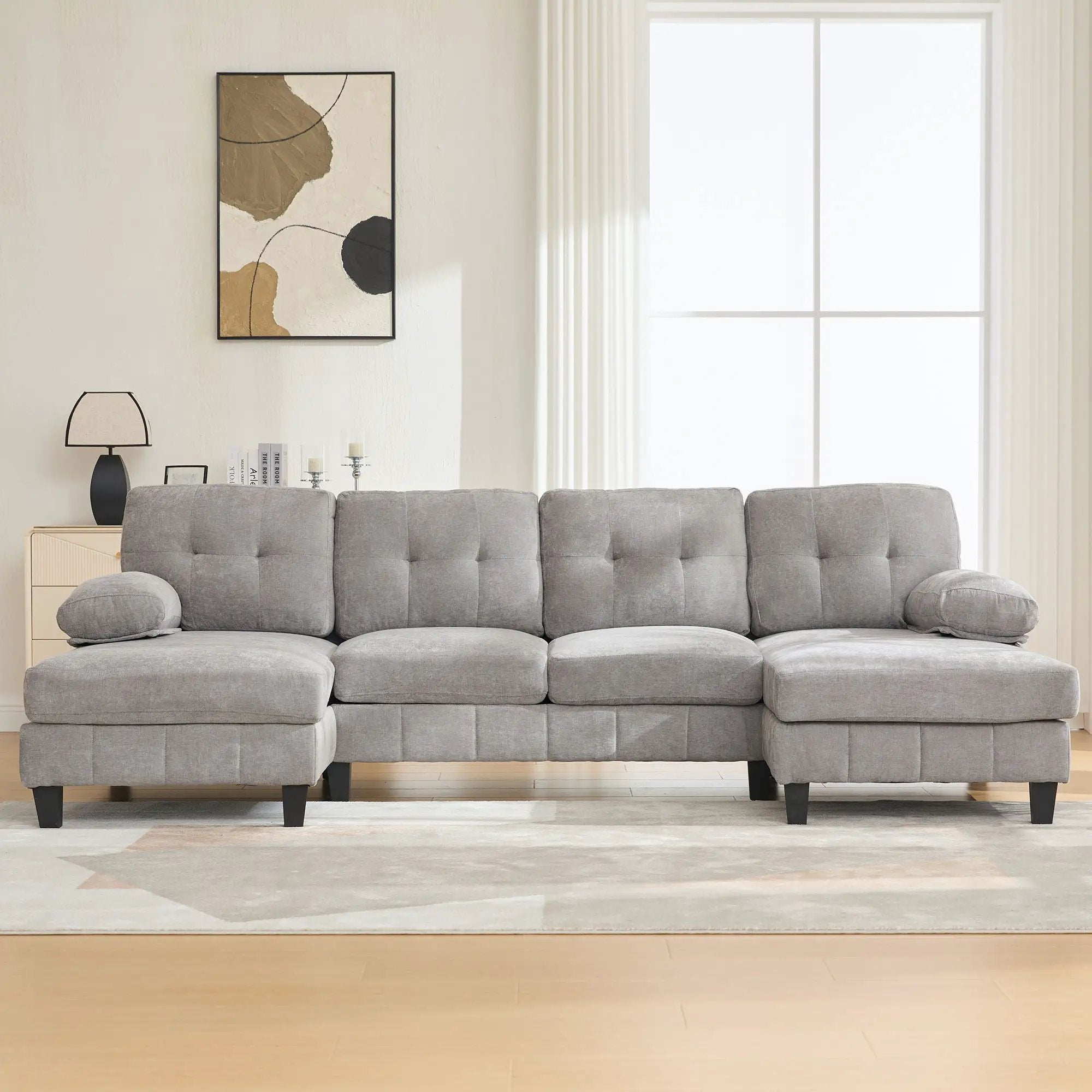 U-Shaped Sectional Sofa 103.5" Fabric Couch With Dual Chaise Lounges, Storage Pockets, Armrest Pillows by HouseOfZazla