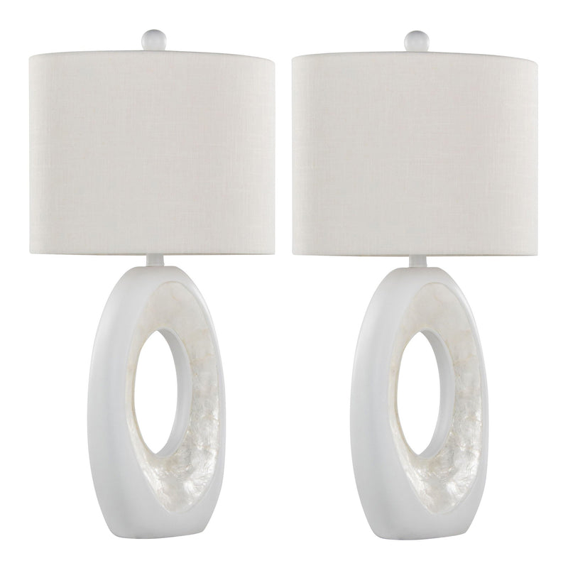 Pearl - Contemporary Table Lamp (Set of 2) - Matte White / Natural Shell by HouseOfZazla