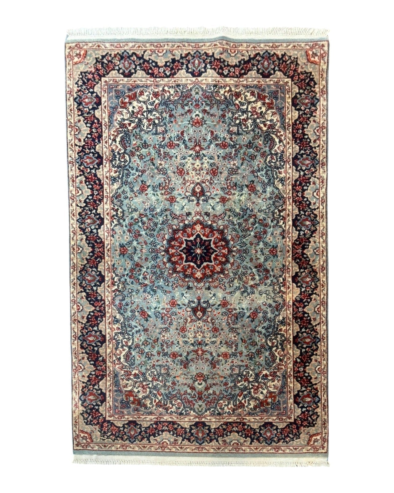 Indo Persian Kerman Rug 3x5, Light Blue, Floral Medallion by Jewel Rugs