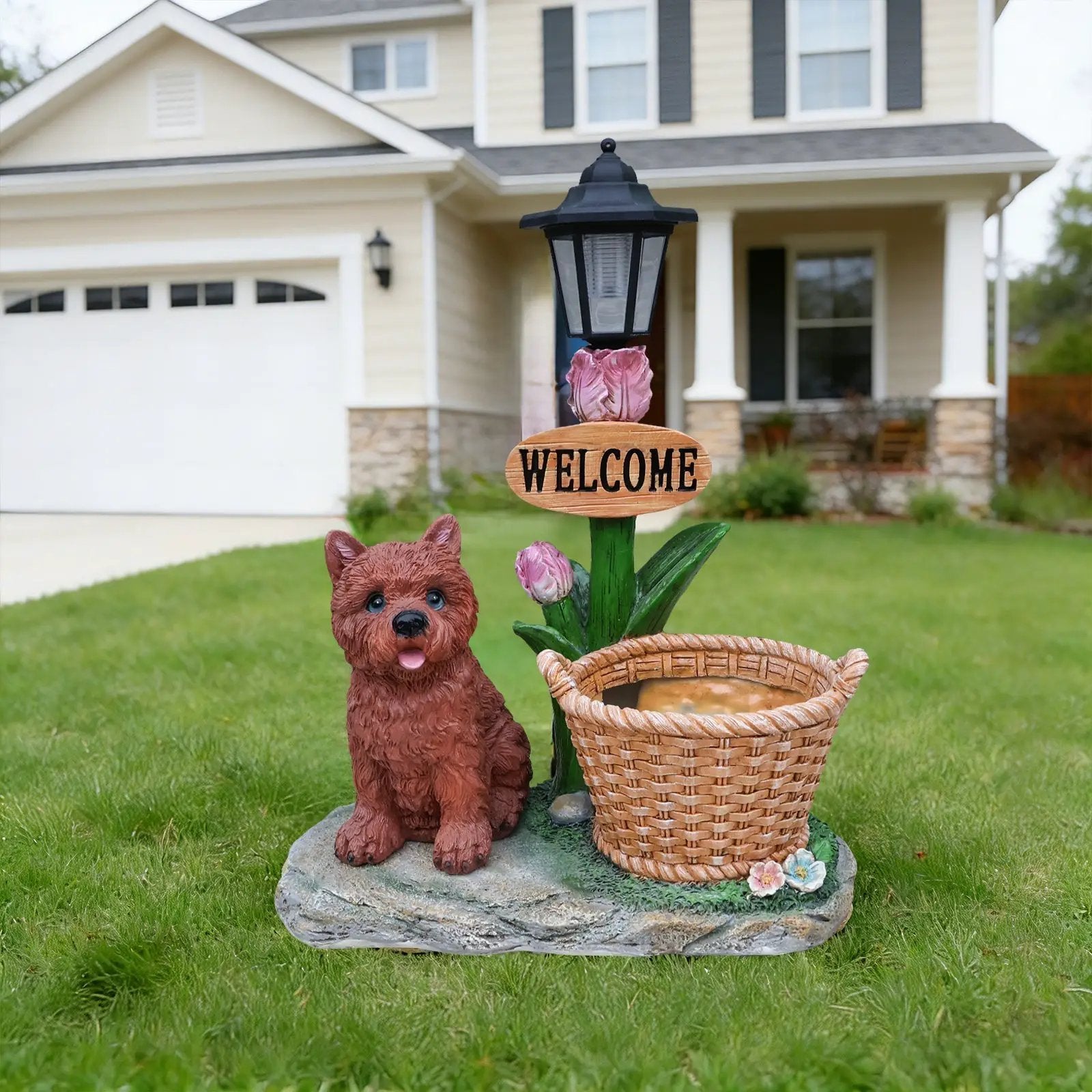 Sitting Puppy Solar Planter Outdoor Statue by HouseOfZazla