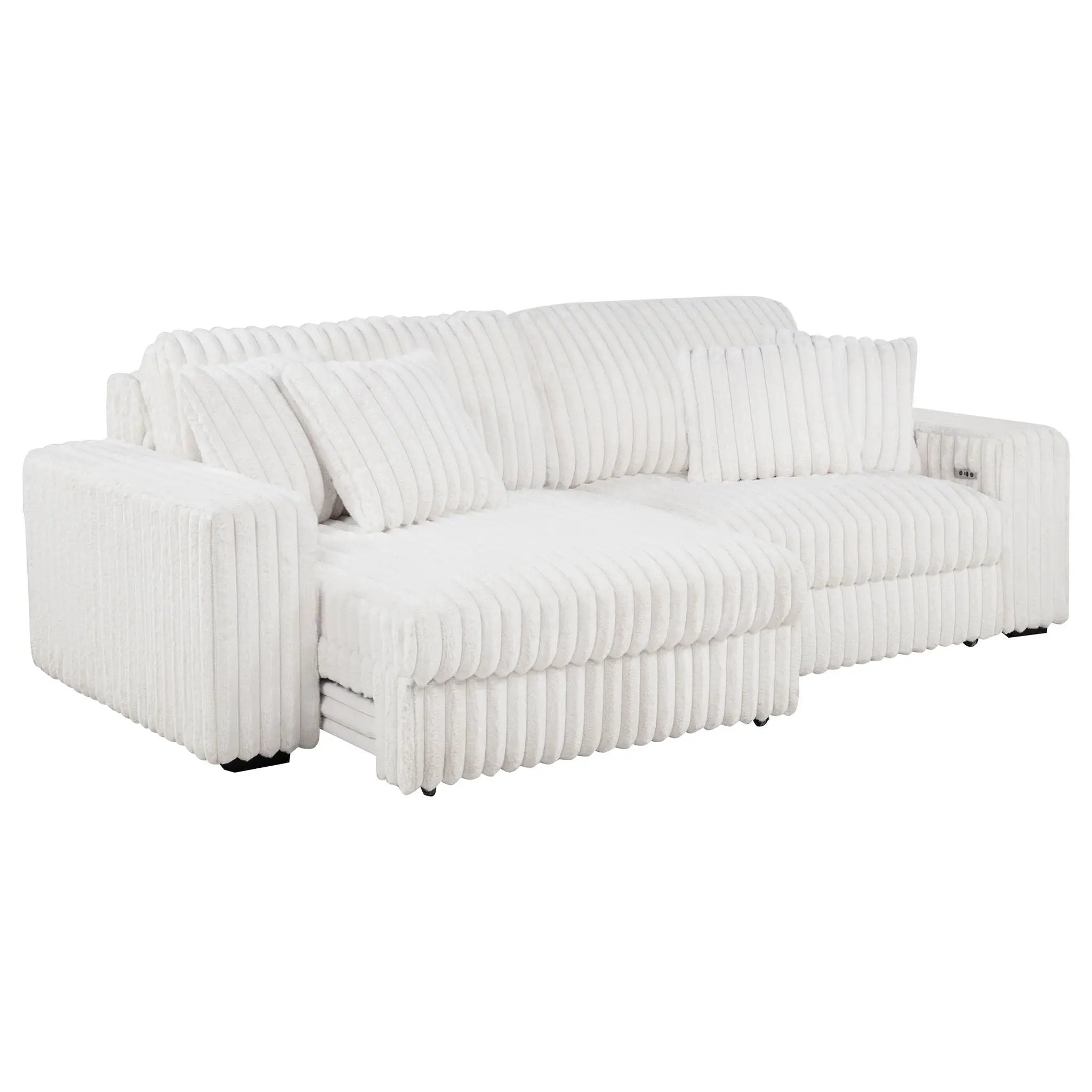 Jacana Corduroy Upholstered Dual Power Chaise Sofa Ivory by Unique Piece Furniture