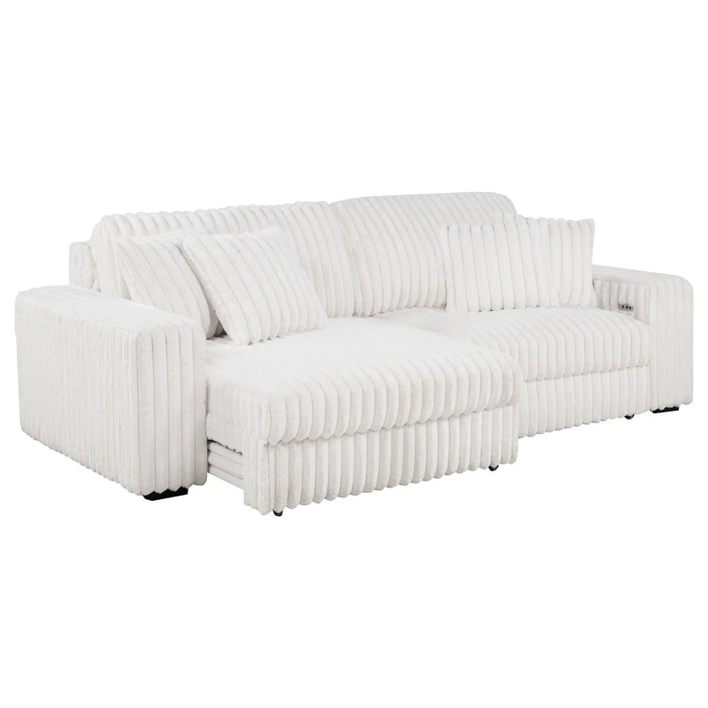 Jacana Corduroy Upholstered Dual Power Chaise Sofa Ivory by Unique Piece Furniture