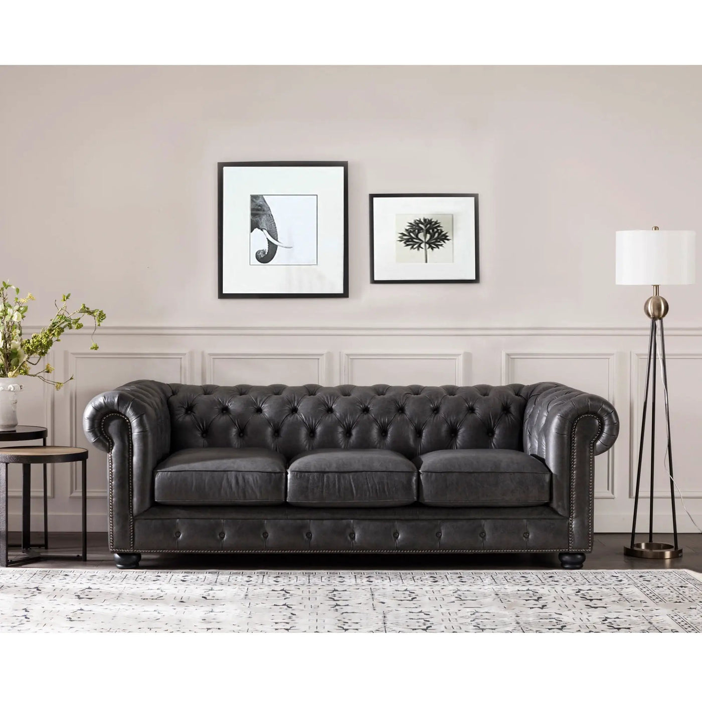 Traditional Tufted Chesterfield Nailhead Sofa by Unique Piece Furniture